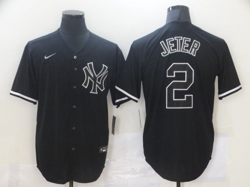 Men New York Yankees #2 Jeter Black Game Nike MLB Jerseys